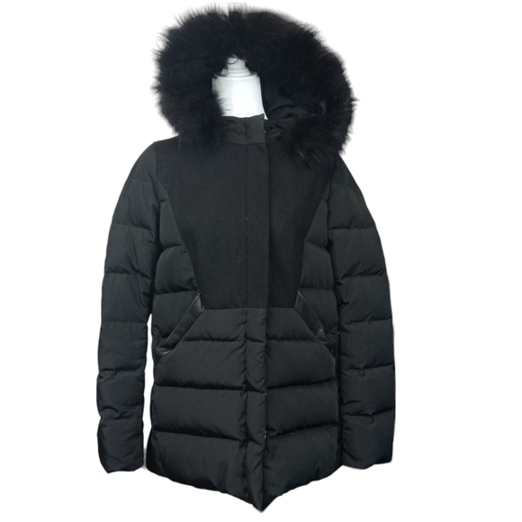 Maje Jackets & Blazers - Maje Genuine Fur Trimmed Down Filled Puffer Coat Black Size Medium